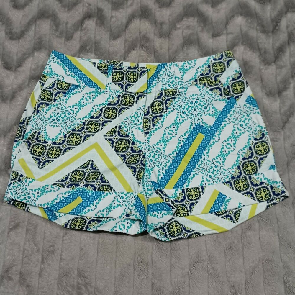New York And Company Womens Size 2 White Blue Bandana Print Cuffed Chino Shorts